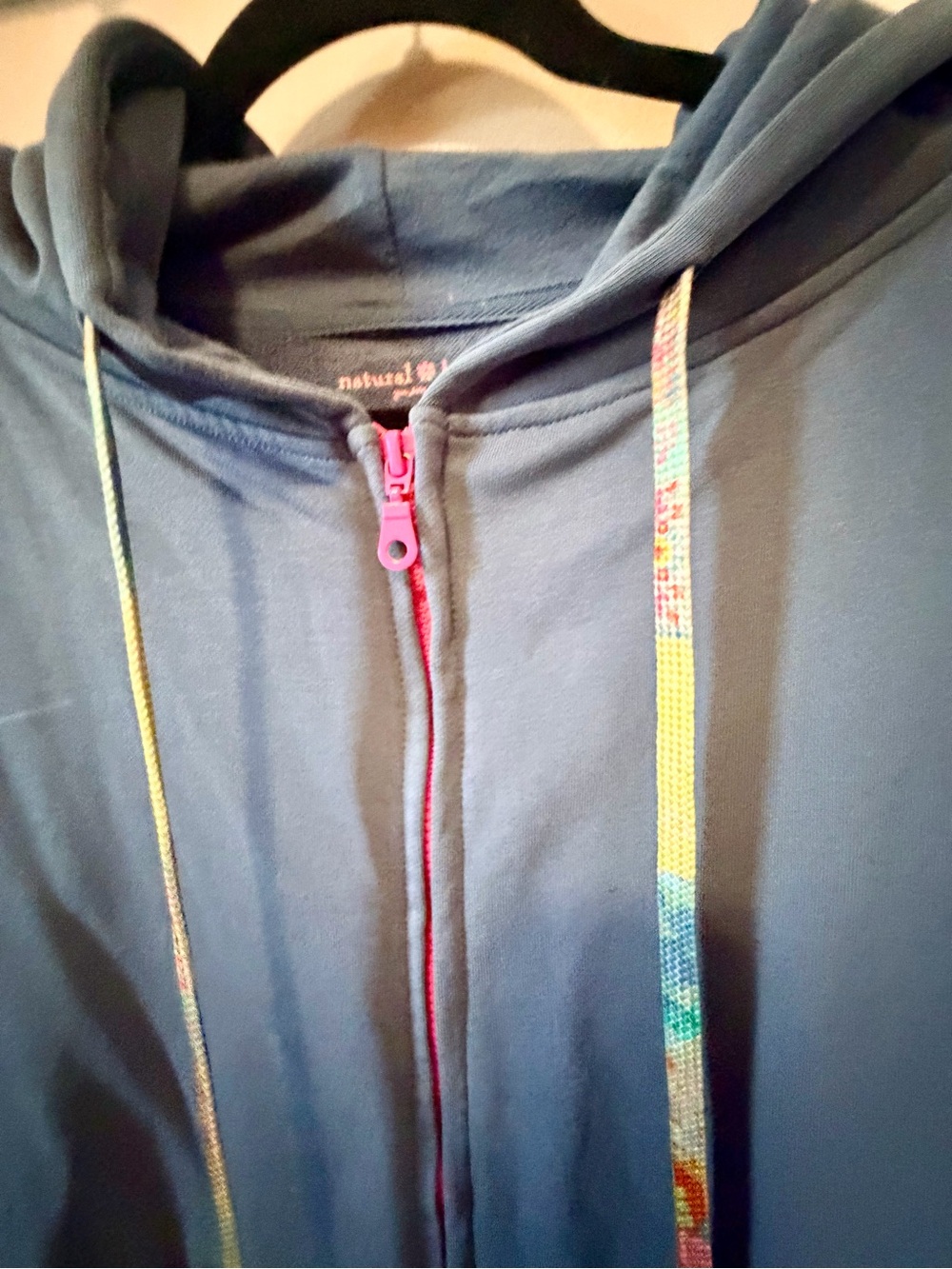 Natural Life S/M Oversized Patchwork Floral Rainbow Zip Hoodie Blue NWOT - Picture 7 of 12
